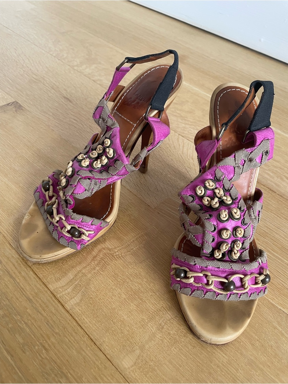 Lanvin Fuchsia Braided Embellished High Heel Sandals